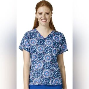 vera bradley halo laos lily blue print scrub top Front Pocket Logo Charm Sz S